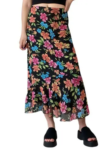 Vintage 90s Reversible Colorful Floral Maxi Skirt Size XL