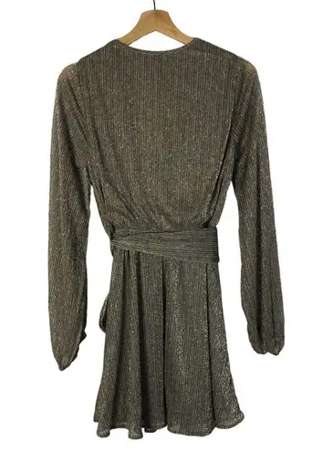 Lovestitch Shooting Star Metallic Wrap Long Sleeve Mini Dress S