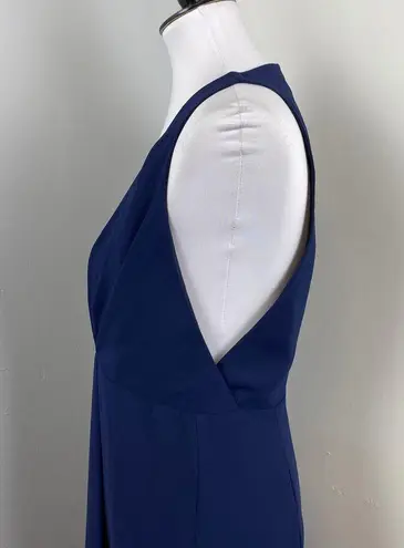 NICHOLAS Navy Crepe Deep V Gathered Sleeveless Dress Size 8 Formal Cocktail Blue