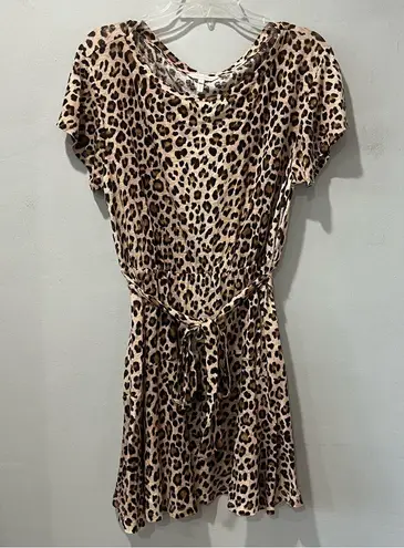 Rebecca Taylor Leopard Print Short Sleeve Dress 100% Linen Size Large