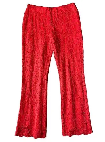 Free People  Red Wild Laces Pull-On Crop Flare Pants