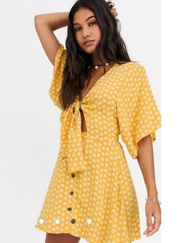 Ripcurl Blue Floral Tie Front Cut Out Mini Dress with Button Front Skirt size L Size L