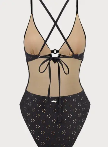 Berlook Black Floral Cutout One Piece Swimwear 48 Size XS