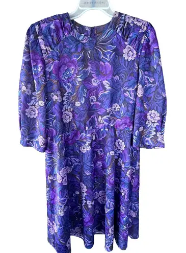 Vintage California Looks Purple Floral Brocade Boho Mini Dress Size 14
