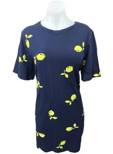 C&A Women's Blue Lemon Fruit Crew Neck Short Sleeve Mini T Shirt Dress Sz XL