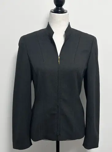 Escada Gray Wool Blend Gold Tone Zipper V Neck Mandarin Collar Blazer Jacket 34 Size undefined