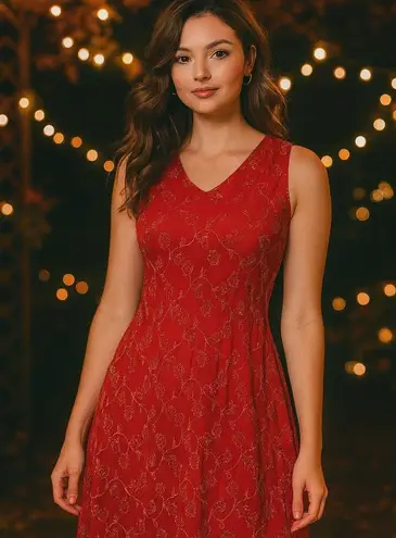 Y2K Romantic Womens Dress Medium Cottage Mesh Ethereal Fairy Grunge Artsy HOCO Red