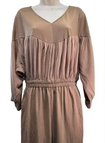 Listicle  Crepe Smocked Waist Quarter Sleeve Full Length Jumpsuit Jumper Brown