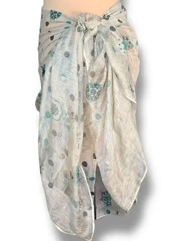 None Sheer Scarf Boho Floral Polka Dot Wrap Tan Green Versatile Beach Sarong Cover Up