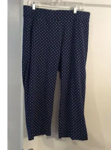 EUC Land's End Nautical Shore Navy white Capris Large L Polka Dots Stretch Blue