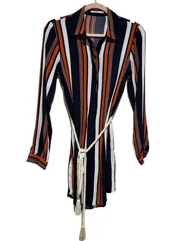 Tularosa  STRIPED LONG SLEEVE JAMES ROPE TASSEL BELT SHIRT DRESS