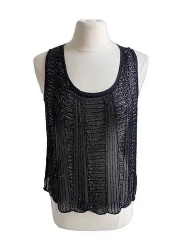 matty m Tank Womens Sz Medium Black Sheer Beaded Glam Glamrock Moto Chic