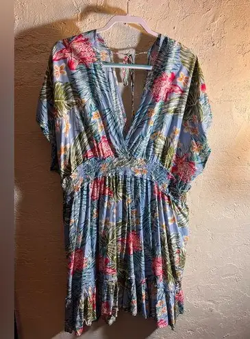 Blue Island Plus Plunge Neck Dolman Sleeve Mini Sundress/Swim Coverup summer