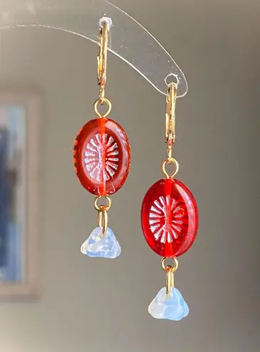 Handmade retro vintage cute whimsical style quality Czech glass beads unique dangle earrings❤️