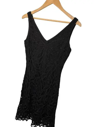 Etoile Beaded Lace V Neck Scallop Lined Vintage Y2K Dress Black XS