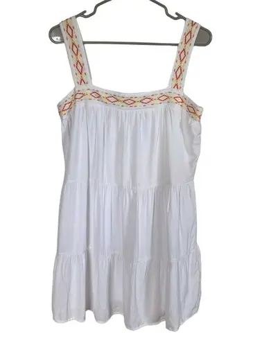 Blue Rain women's medium fully lined white tribal embroidered flowy summer dress