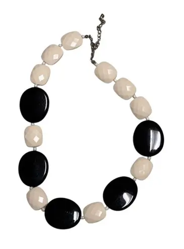 Black & Cream Acrylic Beaded Necklace W/ White Accents Fashion Jewelry BDT