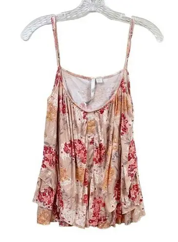 LC Lauren Conrad  Floral Ruffle Tan/Pink Tank Top