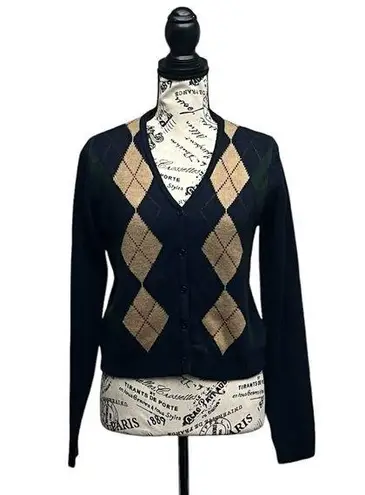 Love Tree  Argyle Button Up Cropped Knit Cardigan Sweater L Preppy Rugby Academia