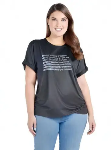 Ava & Viv  Black White Graphic Writing Women's T-Shirt Plus Size X