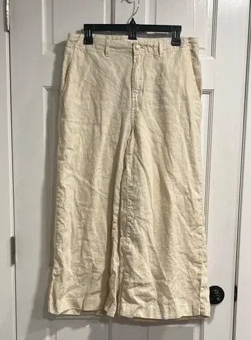 L'Agence L’AGENCE Henderson High Rise Crop Wide Leg 100% Linen Pants in Oat Color Size 30