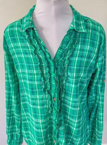 Cabela's  Women's Green Plaid Shirt with Ruffles