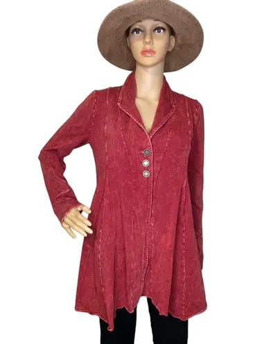 Testimony Los Angeles Reba French Terry Long 3 Button Jacket Plum Red Size XS
