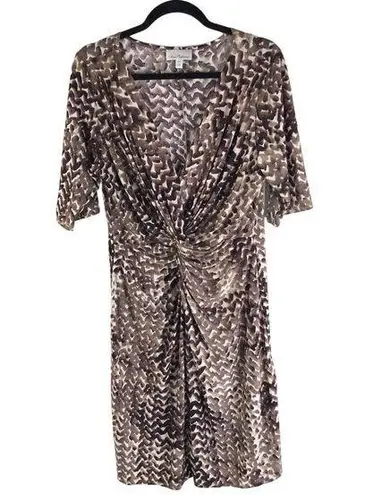 Olivia Matthews Knee-Length Ruched Dress Metallic Gold Brown Abstract Print 1X