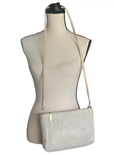 Whitting and Davis Metal Mesh Clutch Crossbody Handbag Tan