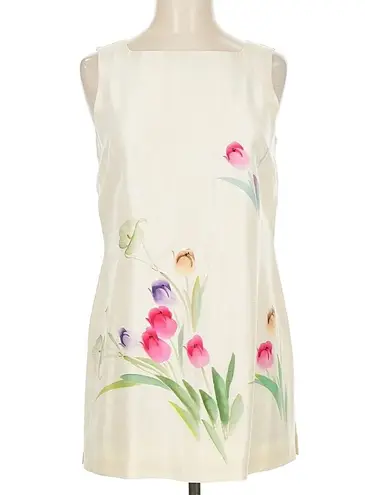 Vintage Simply Silk 100% Silk Floral Painted Tulips Tunic Kimono Size 6 Small Pink