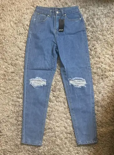 Nasty Gal  Distressed Knee High Waisted Mom Jeans new