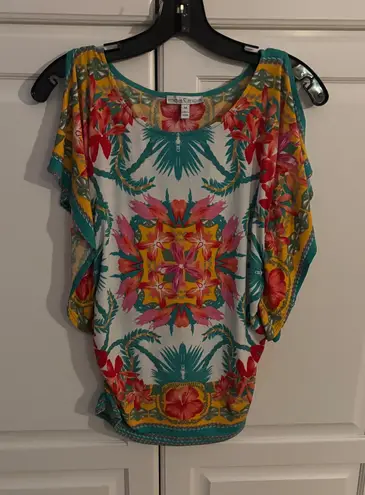 Moa Moa Moa Moa Women's Medium Floral Print Blouse Top Colorful