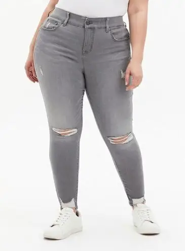 Torrid  Bombshell Skinny Super Soft High-Rise Destructed Jean Light Gray, 16R