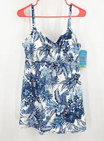 SWIM SOLUTIONS Swimsuit Dress Size 18 Swimdress NWT Blue Empire Floral One Piece