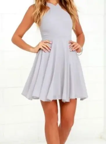 Lulu’s Forevermore Skater Mini Dress Small Dove Gray Formal Wedding Homecoming