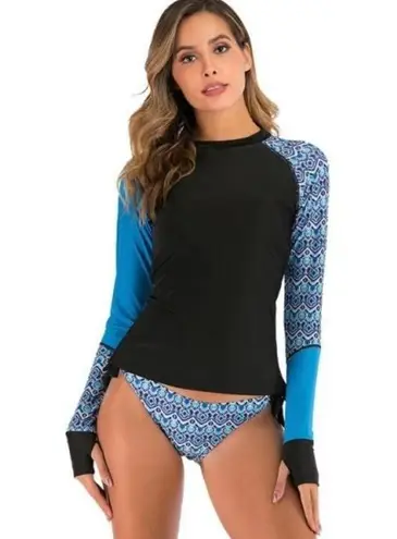 2 Piece Long Sleeve Swimsuit Swim Shirt Bathing Wetsuit (Size: Medium) (New)