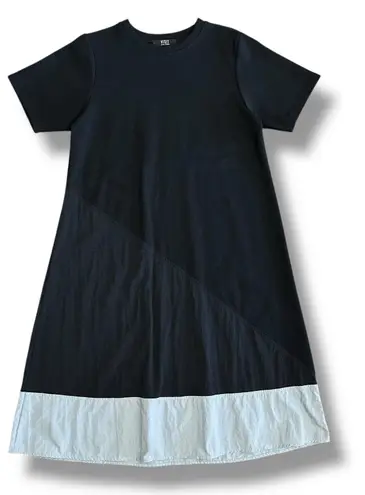 Visit in N.Y Studio Colorblock Midi Dress Black Gray Cotton Blend S/M Korea