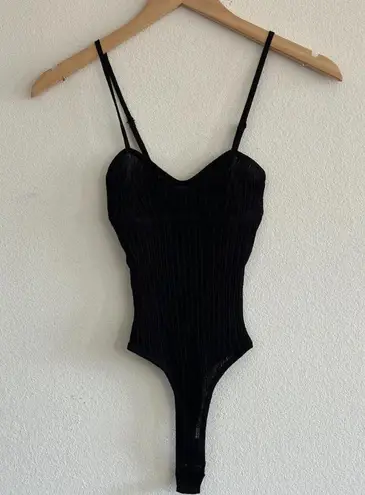 SKIMS Sheer Knit Cami Bodysuit in Onyx, Size XXS