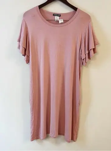 Heimish USA Pink Shirt Dress Pullover Jersey Stretch Ruffle Short Sleeves Small