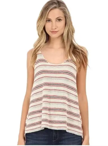 Free People  Orange Gray Stripe Sailor Knit Crochet Tank in Cream Size Small