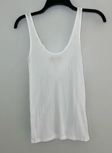 Hollister White Ribbed Floral Lace Tank Top Size Small