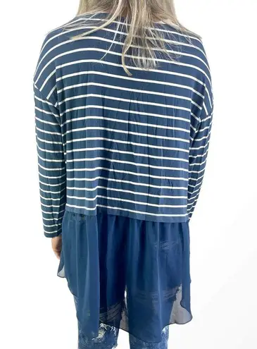 Nine West  VINTAGE AMERICA Asymmetrical Hem Long Sleeve Striped Tee