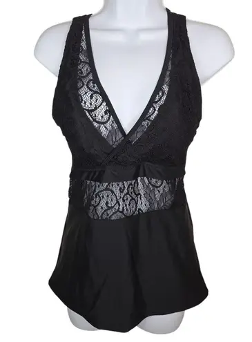 Beachsissi Nwt Black Lace Insert Tankini Bikini Top Size Large