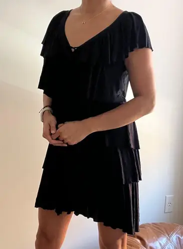 Vivienne Tam Black Short Sleeve Casual Dress with Ruffles Size M