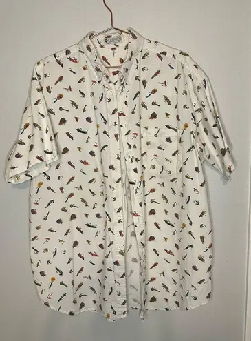 Columbia Vintage  White Fish Lure Design Short Sleeve Button Down Shirt Size M