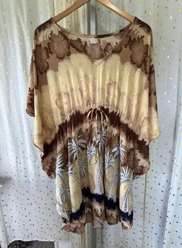 Coco Beach Hawaii Hawaiian Floral Hibiscus Tropical Earthy Swim Cover Up Dress Brown Size undefined