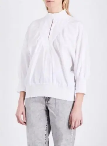 Maje Blouse S NWT Libou Popeline Victorian Smocked Batwing Ecru White Luxury