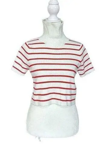 Callahan Lucy Red & White Stripe Turtleneck Short Sleeve Cropped Sweater Size XS Red - Image 1