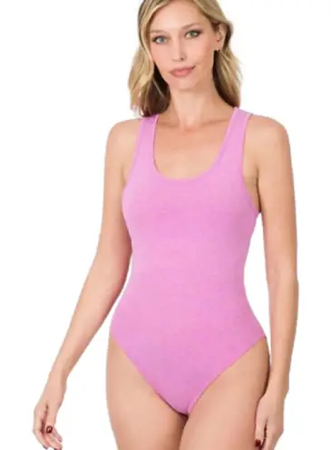 Zenana Outfitters Bodysuit Women Small Sleeveless Solid Fuchsia Pink Basic Layering Casual