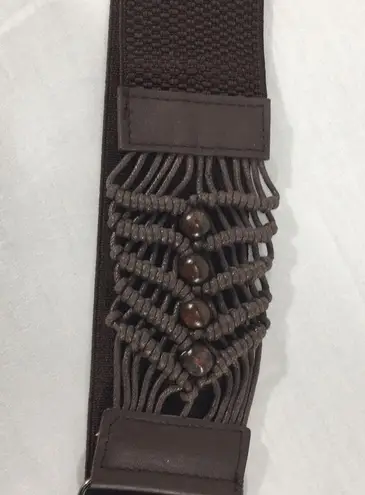 Woven & Beaded Stretch Belt, Dark Brown